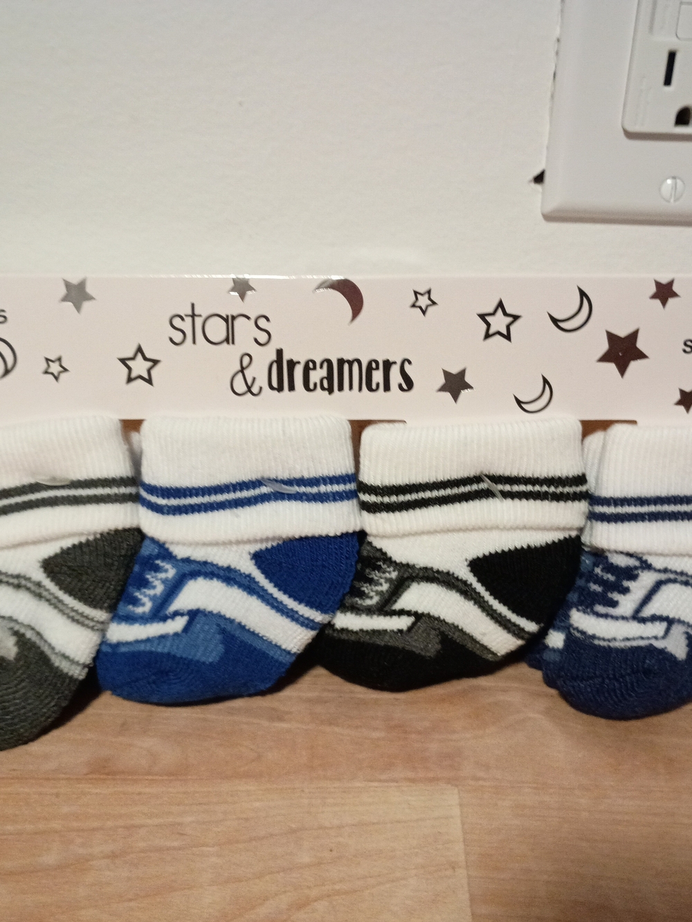 Baby Crew Socks - White with Blue, Black, Gray Accents